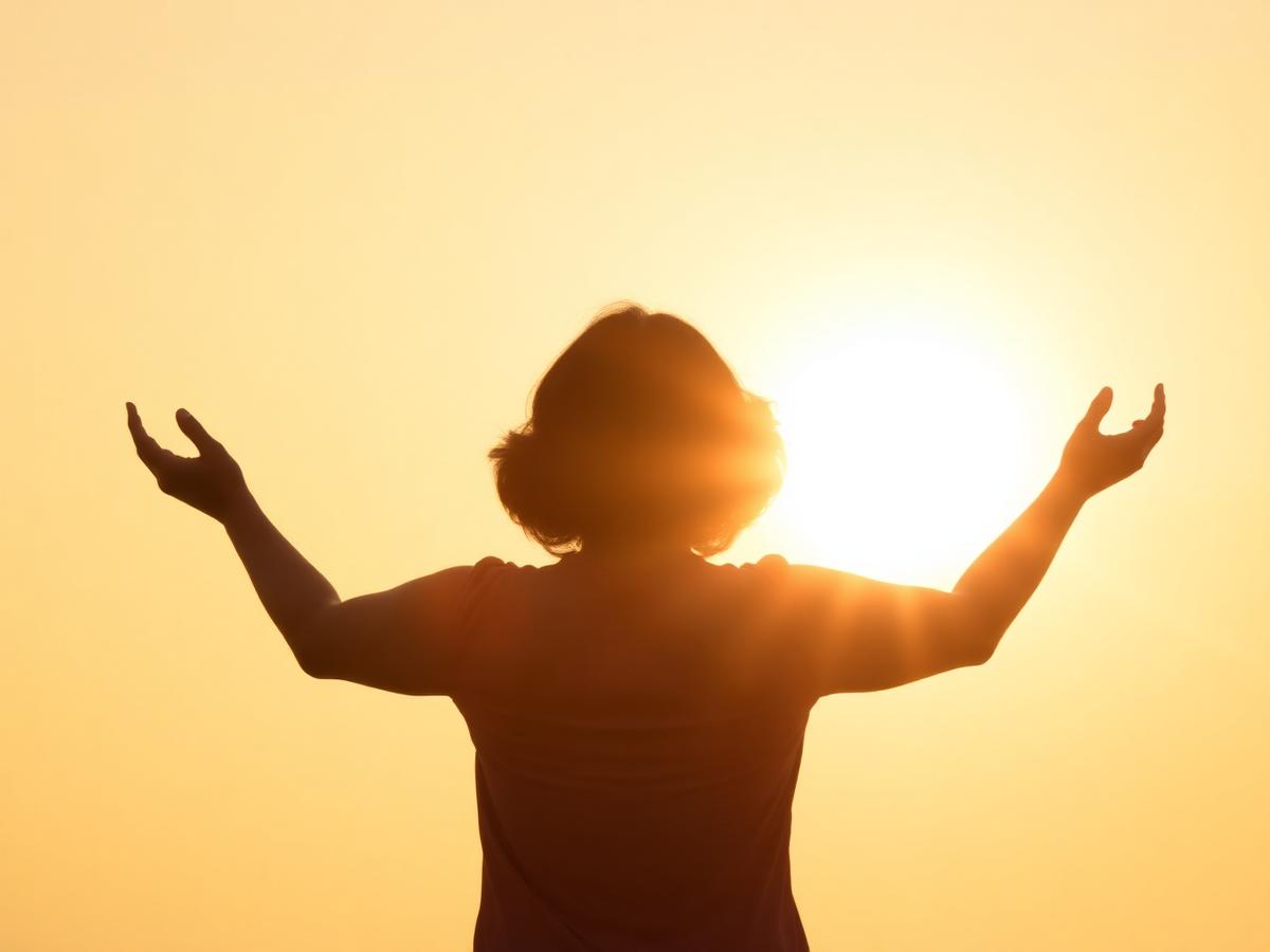 Woman with open arms welcoming a warm sunrise — symbolic of healing at Rapha Well